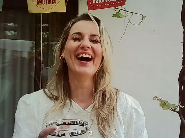 Laughing under the bunting