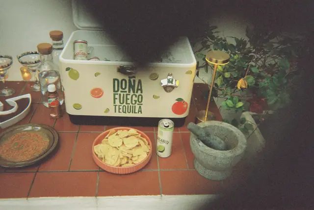 The drinks station, after dark
