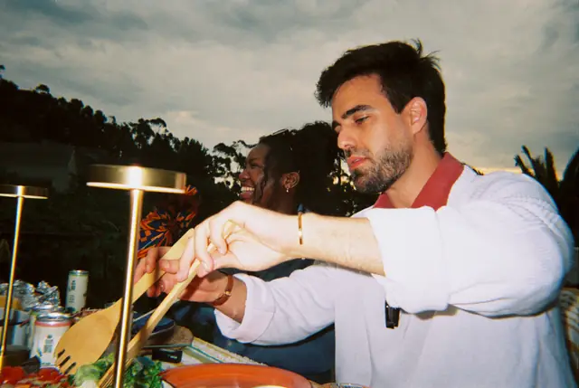 Serving salad at dusk